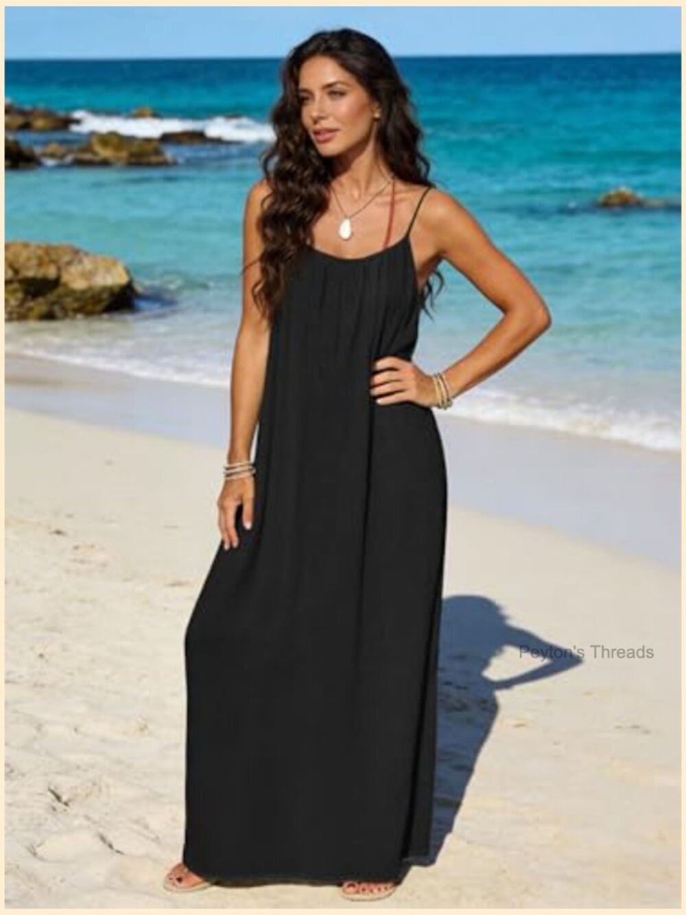 Backless Spaghetti Strap Maxi Dress Summer Casual Flowy Beach Sundress - Picture 4 of 7